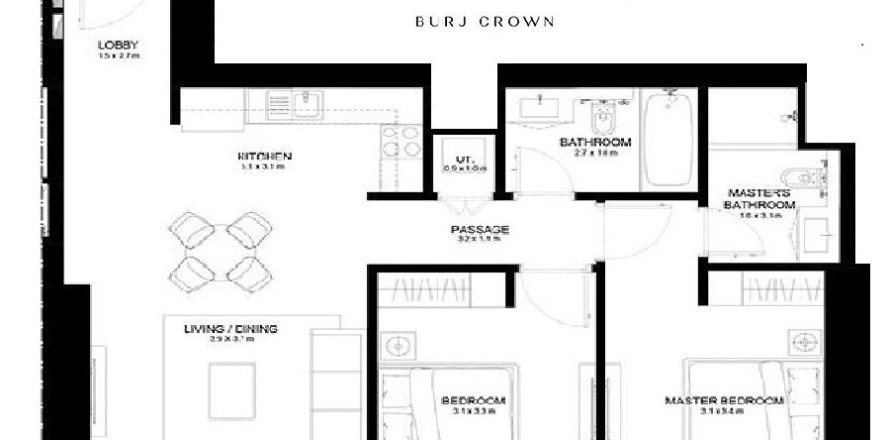 Appartement de 2 chambres à Burj Crown, UAE No. 205272
