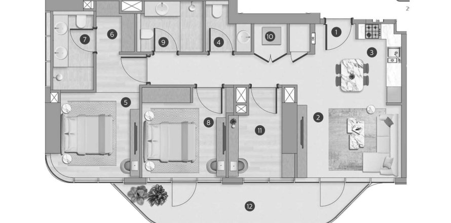 Appartement de 2 chambres à Flora Shore Beachfront Residences Dubai, UAE No. 117298