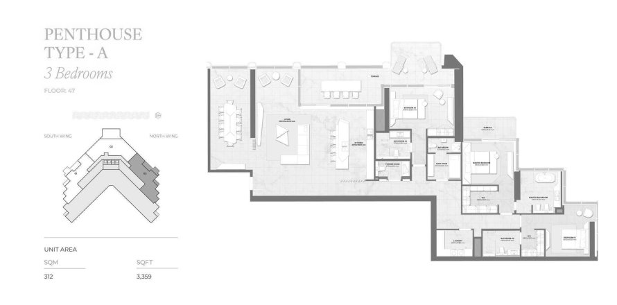 Penthouse de 3 dormitorios en Trump Tower Jeddah Saudi Arabia No. 56510