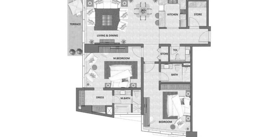 Appartement de 2 chambres à Seef Avenue II Manama, Bahrain No. 61408