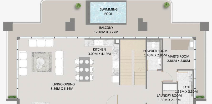 Дуплекс с 3 спальнями в Primero Residences, Al Furjan, ОАЭ №97853