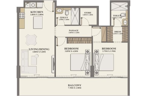 Квартира с 2 спальнями в Al Furjan, ОАЭ №98164 3