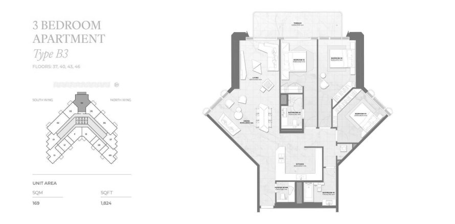 Appartement de 3 chambres à Trump Tower Jeddah Saudi Arabia No. 56507