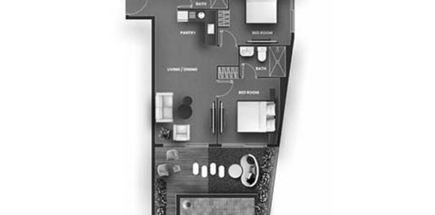 Планировка Квартиры «2BR-6» с 2 спальнями в ЖК VINCITORE AQUA FLORA