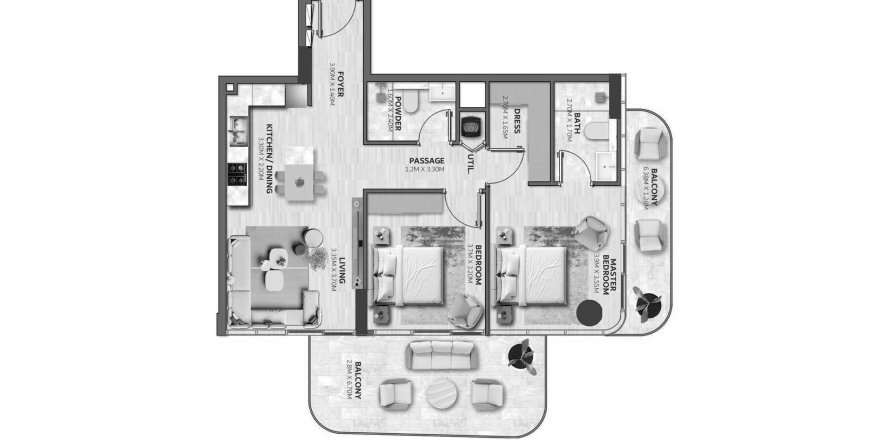 2 غرف نوم شقة في Vedaire Residences Meydan, الإمارات العربية المتحدة رقم 99258