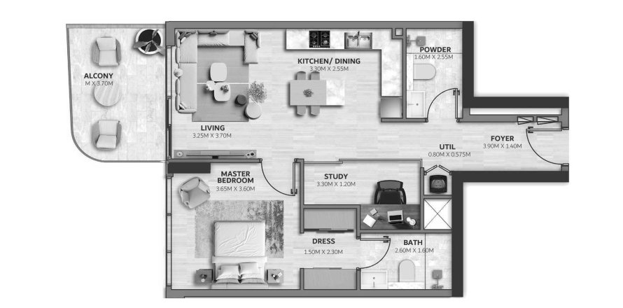 1 غرف نوم شقة في Vedaire Residences Meydan, الإمارات العربية المتحدة رقم 99257